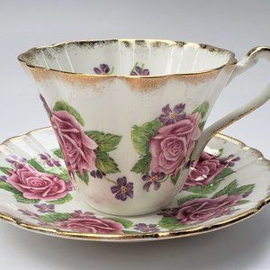 Vintage Gladstone Bone China Rose & Violets Cup & Saucer